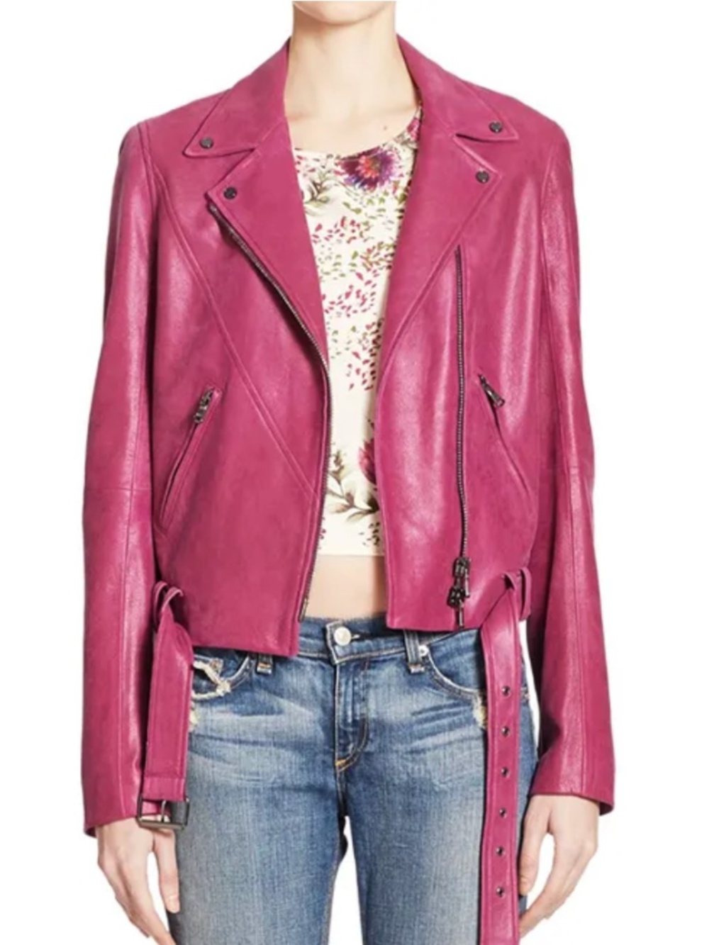 $995 HAUTE HIPPIE Lamb Leather Moto Biker Jacket in Violet Purple EUC/sz S
